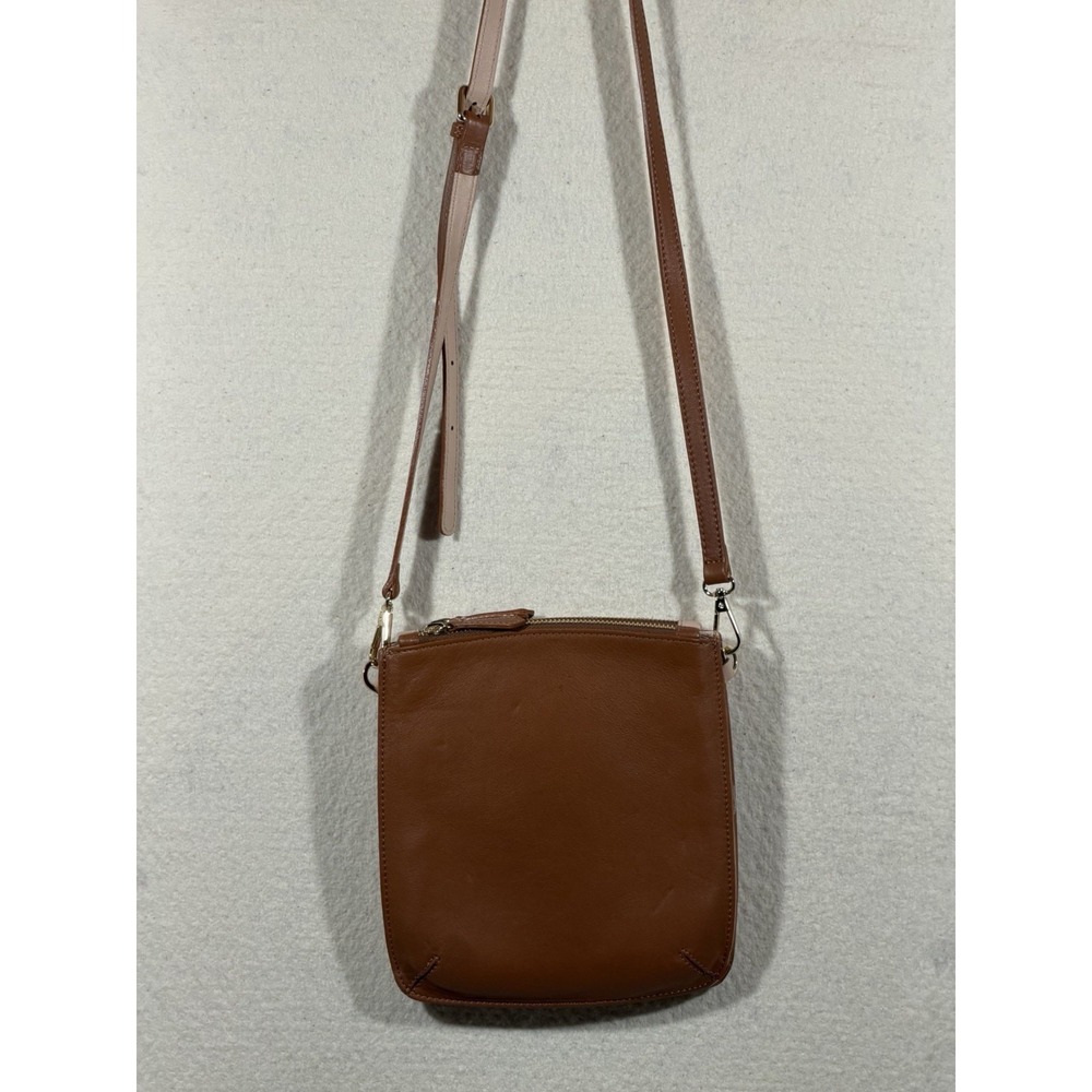 Elisabetta Yang Leather Crossbody Bag Brown Italian Double Zip Gold - Picture 4 of 16